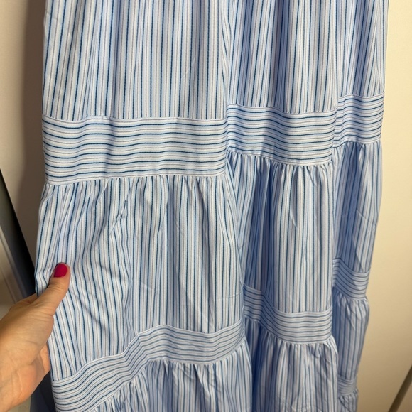 Commense Pinstripe Shirred Backless Long Cami Dress Smocked Blue White NWT Small - Picture 6 of 12